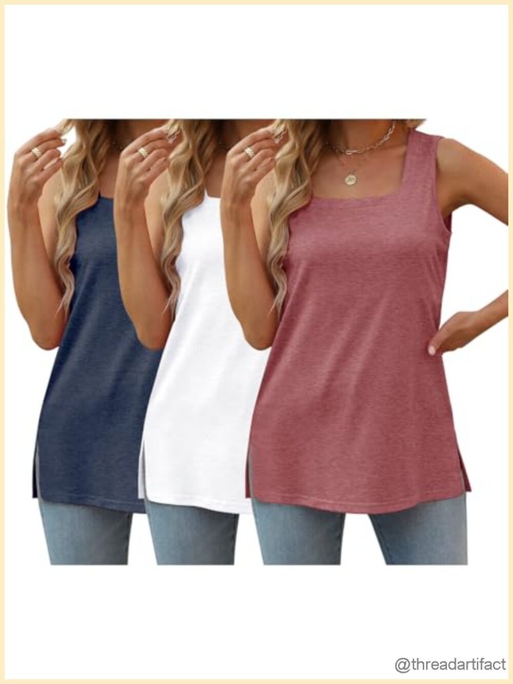 3 Pack Women Plus Size Tank Tops Square Neck Sleeveless Tees